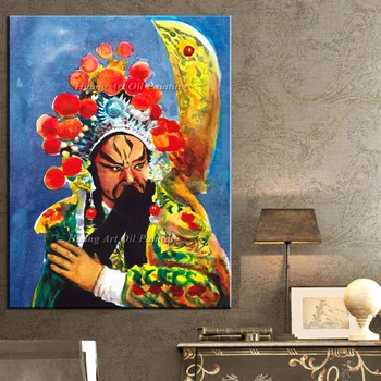 Håndlavede Kinesiske Beijing Opera Olie Maleri Loyalitet Mand Figur Traditionelle Guan Gong Kulturel Karakter Maleri På Lærred