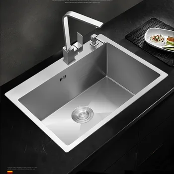 Håndlavet Køkkenvask 55*45*22CM SUS304 Rustfrit Stål Børstet Enkelt skål køkkenvask, Med Afløbsbakke Uden køkken vandhaner
