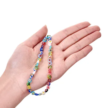 Håndlavet Millefiori Flad Rund Glas Perler 6x3mm Farverige Blomst Løse Perler til Armbånd Gør DIY Smykker Håndværk 66pcs/strand