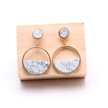 Håndlavet mode simple geometriske cirkulære marmor lange øreringe piger populære øreringe øreringe temperament EE88