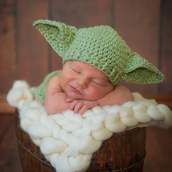 Håndlavet Strikket Baby Wars Yoda Kostume Outfit Nyfødt Fotografering Rekvisitter Spædbarn Yoda Tøj H264