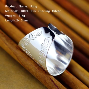 Håndlavet Thailand Chiang Mai Udskæring Plante Mænd Kvinder Ring 925 Sterling Sølv Ring Fine Flower Rundt Smykker Part SR59