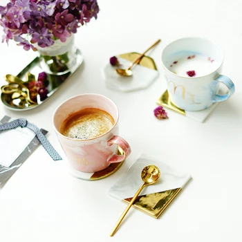 Håndmalet Guld Monogram Naturlige Marmor Porcelæn kaffebæger Hr. og Fru Te Mælk Cup Kreative Bryllupsdag Gave
