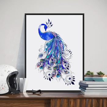 Håndtegnede Peacock-Print Og Plakat , Akvarel Smukke Dyr Peacock Lærred Maleri Billede Med Hjem Wall Decor