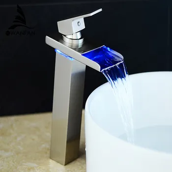 Håndvask Armatur Krom Dæk Kontrolleret Temperatur, Badeværelse Sink Faucet-Vandfald LED Lys, El-Kran Mixer Vand Tryk på VENSTRE-16806