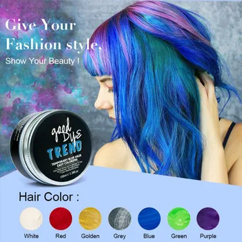 Hårfarve Voks Farve engangs-Molding Paste Syv Farver til Rådighed Bedstemor Grå Grønne hårfarve Wax 100 ml