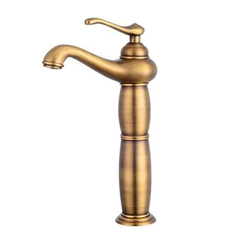 Høj antik messing håndvaskarmatur dæk golden mount badeværelse vandhaner enkelt håndtag enkelt hul koldt&varmt vand tryk på torneira FCT001