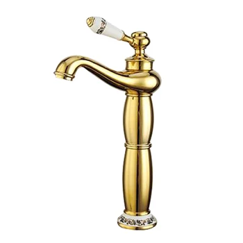 Høj antik messing håndvaskarmatur dæk golden mount badeværelse vandhaner enkelt håndtag enkelt hul koldt&varmt vand tryk på torneira FCT001
