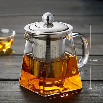 Høj borosilikatglas Tekande Teaware Fint trådnet af rustfrit stål Te Infusers Blæst Te Sæt Resistente Flaske Kop Køkken Bar