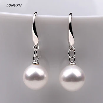 Høj kvalitet 10cm 925 sølv kvinder øreringe simple kvindelige Ægte Ferskvands Perle Smykker Naturlige Perle for kæreste, bedste gave