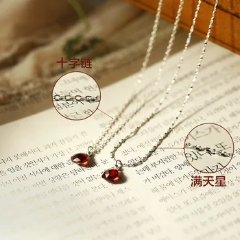 Høj kvalitet 925 Sterling sølv Granat Halskæde kvinder Smykker koreanske kvindelige vedhæng, Naturlige og semi-ædle sten elskere gave