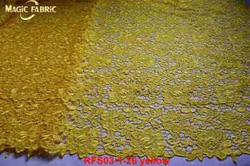 Høj kvalitet Afrikanske fransk Lace Lace Stof gul 2017 Seneste vandopløselige Swiss Lace Stof til bryllup kjole RFS03-1