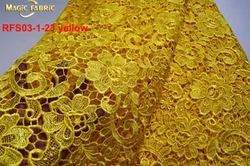Høj kvalitet Afrikanske fransk Lace Lace Stof gul 2017 Seneste vandopløselige Swiss Lace Stof til bryllup kjole RFS03-1