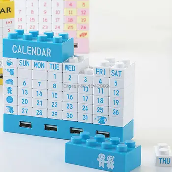 Høj Kvalitet DIY Kalender,byggeklodser Kalender, USB-Blokke Kalender Hub DIY evighedskalender med 4 Ports Hub