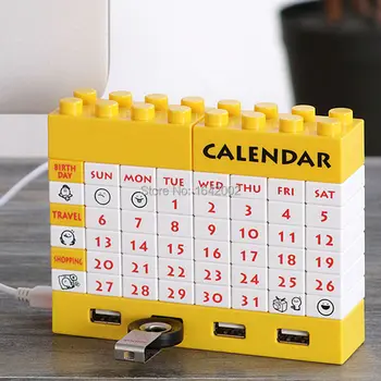 Høj Kvalitet DIY Kalender,byggeklodser Kalender, USB-Blokke Kalender Hub DIY evighedskalender med 4 Ports Hub