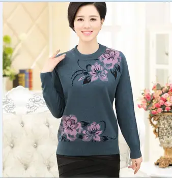 Høj kvalitet efteråret og vinteren elegante damemode blomster pullover tyk sweater