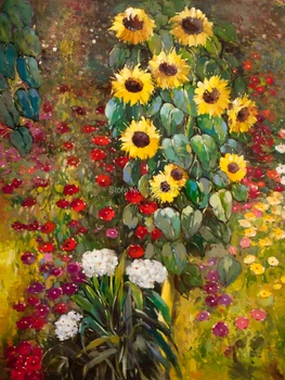 Høj kvalitet Gustav Klimts malerier Gård Have med Solsikker Gul olie på lærred håndmalede Blomster kunst til stuen