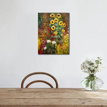 Høj kvalitet Gustav Klimts malerier Gård Have med Solsikker Gul olie på lærred håndmalede Blomster kunst til stuen