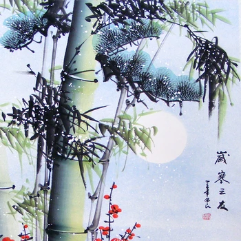 Høj Kvalitet I Traditionelle Kinesiske Maleri Pine Bambus&Plum Blossom Væg Kunst Hænge Billede Silke Rulle Ramme For Living Room Decor