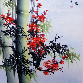 Høj Kvalitet I Traditionelle Kinesiske Maleri Pine Bambus&Plum Blossom Væg Kunst Hænge Billede Silke Rulle Ramme For Living Room Decor