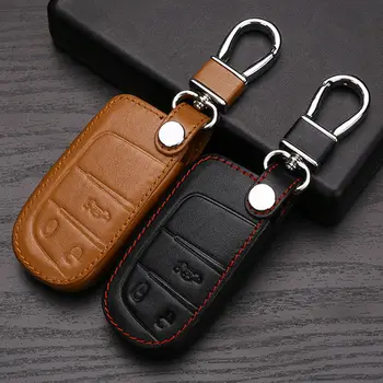Høj kvalitet læder vigtig sag for Fiat for Jeep Renegade læder smart key dække bil nøgle pose støvfilter, røde a93