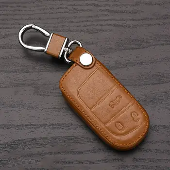 Høj kvalitet læder vigtig sag for Fiat for Jeep Renegade læder smart key dække bil nøgle pose støvfilter, røde a93