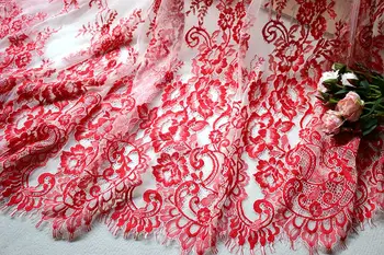Høj kvalitet, smukke trykfod eyelash lace trim klud tøjet kjole lys kjole rød blonde stof hjem dekoration
