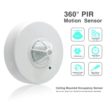 Høj Sensitivety justerbar 360 graders Loft Motion Sensor med 3 Detektorer 110V 220V led lys skifter 036B