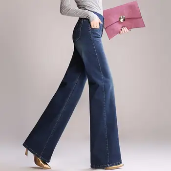 Høj talje, brede ben jeans kvinder bukser loose jeans plu størrelse fuld længde bukser