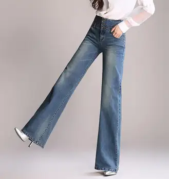 Høj talje, brede ben jeans kvinder bukser loose jeans plu størrelse fuld længde bukser