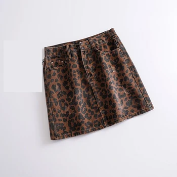 Høj Talje Kvinder Leopard Printet Casual Burr Hemline Design-Slim-A-Line Mini Nederdel