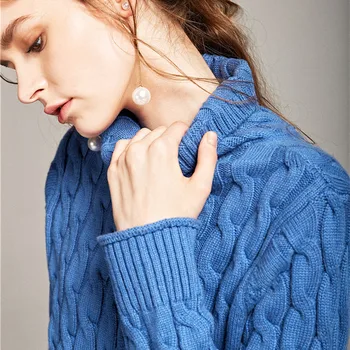 Højhalset twist sweater kvinder efteråret og vinteren løs koreanske version af cashmere sweater skjorte sæt