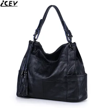 ICEV 2018 nye enkle casual design-messenger taske med stor kapacitet kvindelige ægte læder tote tasker, håndtasker, kvinder kendte mærker