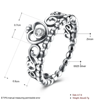 INALIS 925 Sterling Sølv Min Prinsesse dronningens Krone Engagement Ring med Klare CZ Ægte Sterling-Sølv-Smykker