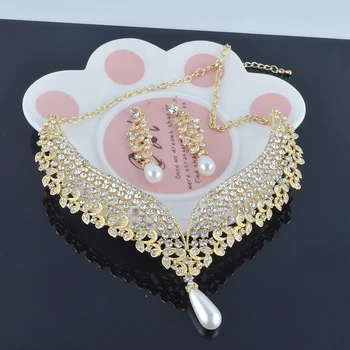 Indien pearl style-Brudepige-Halskæde, øreringe sæt Crystal Rhinsten Smykker Sæt Til kvinder Part Kjole smykker Tilbehør