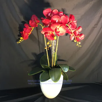INDIGO - Blomst Arrangment Lilla Orkideer Med Blade Rigtige Touch Blomster Bryllup Part Falske Blomst Dekorative Begivenhed Gratis Fragt