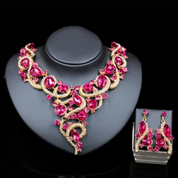 Indiske smykker nigerianske perler halskæder guld farve brude halskæde og øreringe smykker sæt seks farver gratis fragt