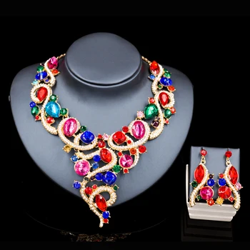 Indiske smykker nigerianske perler halskæder guld farve brude halskæde og øreringe smykker sæt seks farver gratis fragt