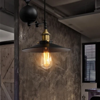 Industrielle Sort Jern Enkelt Hånd Skive Vedhæng Lys uden Spejl Bar Home Decor E27 Edison Pærer Belysning