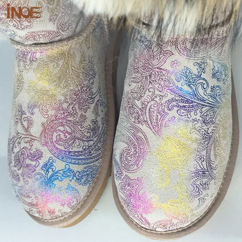 INOE Nye Mode farver fox fur kvaster ko ruskind læder af høj kvalitet, sne støvler til kvinder støvler pige sko Phoenix hale udskriv