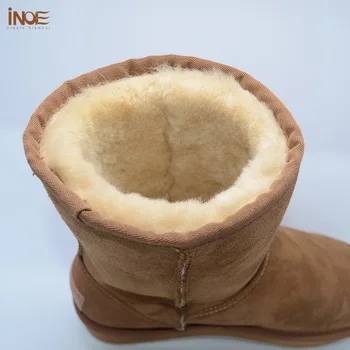 INOE ægte fåreskind læder vinter sne støvler til kvinder pels, uld foret vinter sko lejligheder af høj kvalitet slip-skib-gratis fragt