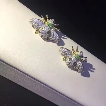 Insekt smykker sæt 925 sterling sølv med cubic zircon bi-vedhæng og øreringe fashion kvinder jewerly gratis fragt