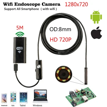 IOS Wifi Endoskop 8mm Linse 6 LED Trådløs Vandtæt Android Endoskop Inspektion Endoskop Kamera 1M 2M 5M Kabel-HD 720P
