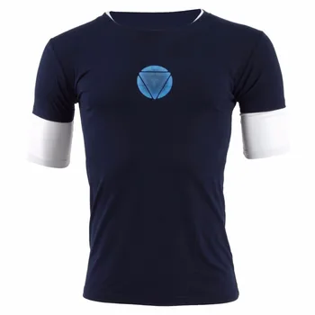 Iron Man 3 Tony Stark Marineblå T-shirt Nat Lysende Midten af Ærmet t-Shirt basic Tee Blå Logo Toppe
