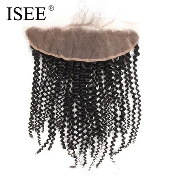 ISEE 13*4 Schweiziske Blonder Frontal Lukning Kinky Curly Hair Extension Remy Human Hair Nature Farve Kan Være Farvet