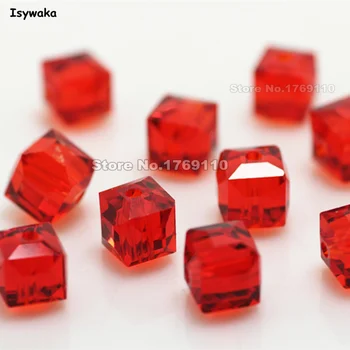 Isywaka 100pcs 8mm Rød Farve-Pladsen Østrig Krystal Perler Glas charm Perler Løs Spacer Perler til gør det selv Smykker at Gøre