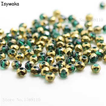 Isywaka Grønne Gyldne Farver 4mm 145pcs Rondelle Østrig Krystal Glas Perler Løs med mange Facetter, Runde Perler, Smykker at Gøre