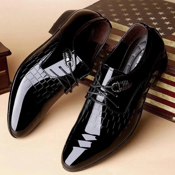 Italiensk oxford sko til mænd luksus mærke herre patent læder sort sko herre spids tå kjole sko 2018 klassiske derbies mand
