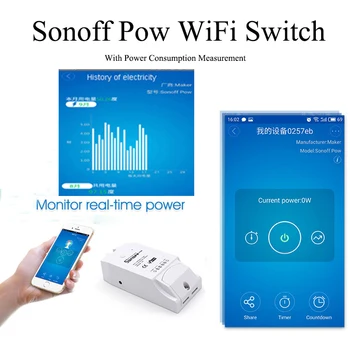 Itead Sonoff Pow Wifi Smart Home Trådløs Fjernbetjening Power-Kontakten Med Strømforbrug Måling Overvåge Real-Time 16A
