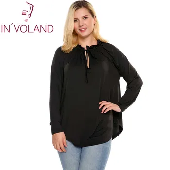 I'VOLAND Kvinder T-Shirt Stor Størrelse Afslappet O-Hals Lace-up langærmet Uregelmæssige Plisserede Solidt Brand Feminino T-Shirt i Oversize Toppe